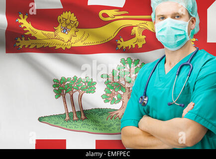 Surgeon with Canadian privinces flag on background - Prince Edward Island Stock Photo