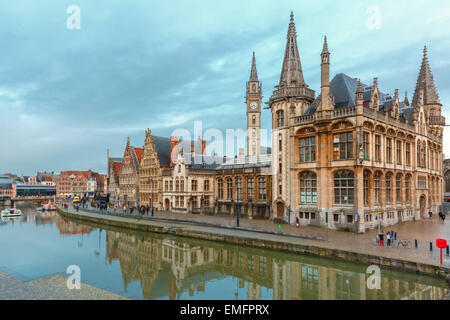 Quay Graslei in Ghent town at morning, Belgium Stock Photo