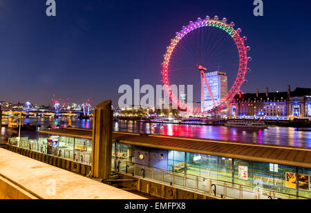 The London Eye and River Thames At Night London UK Stock Photo