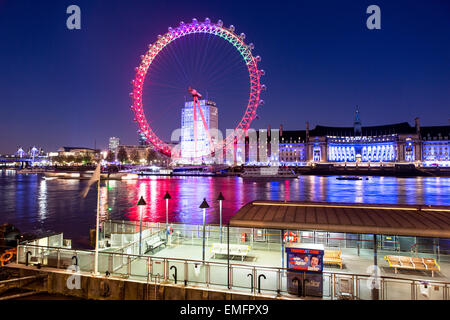 The London Eye and River Thames At Night London UK Stock Photo