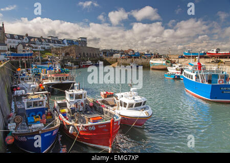 Seahouses Harbour with moored fishing boats, Northumberland Coast, England, UK Stock Photo
