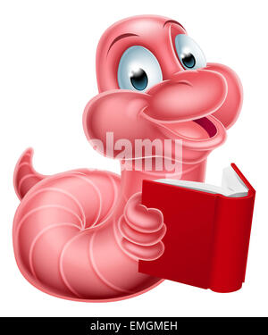 A happy cute cartoon caterpillar bookworm worm or caterpillar reading a ...
