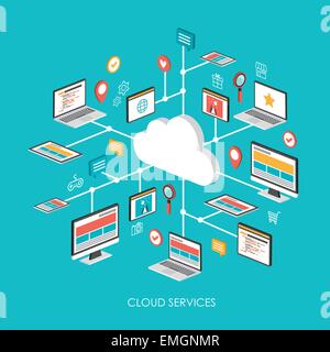 cloud services concept 3d isometric infographic over blue background Stock Vector