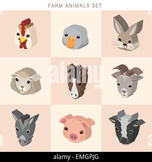 lovely farm animals set 3d isometric infographic Stock Vector