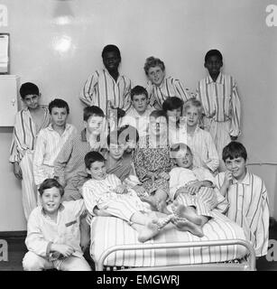 Schoolboys are recovering at the Hither Green Hospital from a mystery bug which affected 77 of them after a canteen lunch at West Greenwich Secondary School in Deptford. Since the outbreak five days, teams of laboratory experts have been working round the clock trying to pinpoint the source of the infection. 15th September 1969 Stock Photo