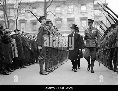 Prince of Wales (later King Edward VIII) inspecting Honourable Artillery Company Guard of Honour. 18th February 1921. Stock Photo