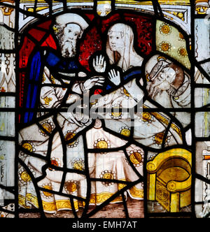'Nicholas Blackburn' commemorated in the medieval Corporal Acts of Mercy Window (No.4), All Saints Church, York, England, UK Stock Photo