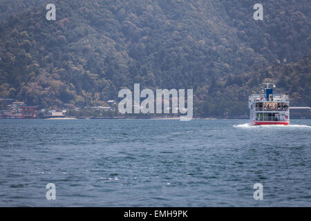 Ferry of JR company comes to the island of Miyajima (Itsukushima). The Hiroshima gulf, Japan. Stock Photo