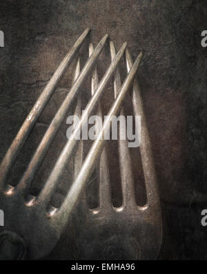 Still life with two forks, close up. Conceptual image of togetherness, love and intimacy. Stock Photo