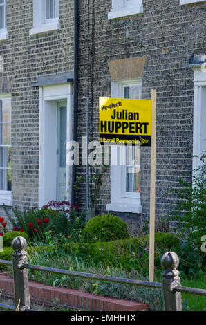 Cambridge, UK. 21st April 2015. General Election posters for the Liberal Democrats where they currently hold the seat with Julian Huppert MP. Credit:  CAMimage/Alamy Live News Stock Photo