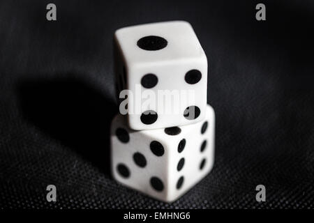 High angle view and close up of two rubber dice Stock Photo