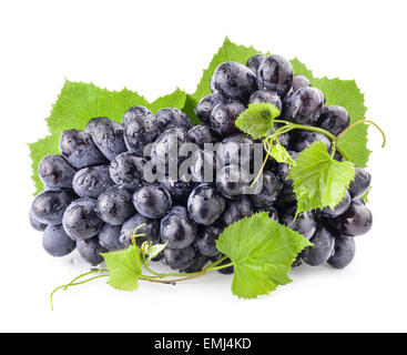 Ripe grapes with leaves on white background Stock Photo