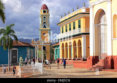 Brunet Palace and San Francisco Church on the Plaza Mayor Trinidad Cuba Stock Photo