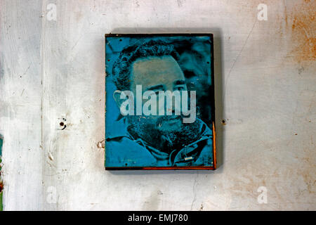 Portrait of Fidel Castro in a decaying Colonial era building Old Town Habana Vieja Havana Cuba Stock Photo