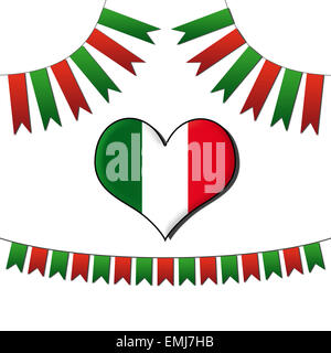 Red and Green buntingsfor decoration of invitations, greeting cards. Bunting flags Stock Photo