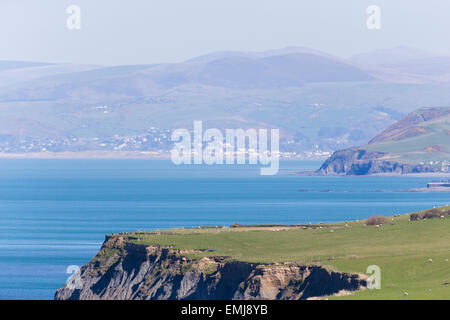 Looking north towards Borth and Aberystwyth from the Ceredigion Coastal Path Stock Photo