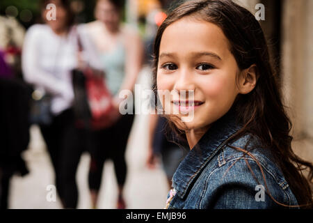 Portrait of Smiling Young Girl, Close-Up Stock Photo