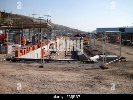 Ebbw Vale Town railway station construction, Blaenau Gwent, Wales, UK Stock Photo