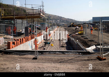 Ebbw Vale Town railway station construction, Blaenau Gwent, Wales, UK Stock Photo