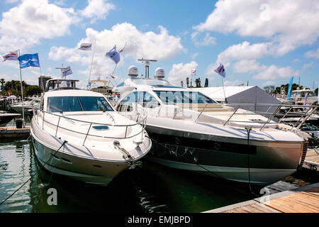 New boats on sale at the Suncoast boat show at the downtown waterfront Marina Jack in Sarasota Florida Stock Photo