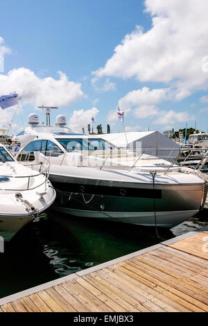 New boats on sale at the Suncoast boat show at the downtown waterfront Marina Jack in Sarasota Florida Stock Photo