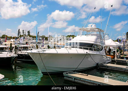 New boats on sale at the Suncoast boat show at the downtown waterfront Marina Jack in Sarasota Florida Stock Photo