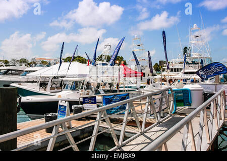 New boats on sale at the Suncoast boat show at the downtown waterfront Marina Jack in Sarasota Florida Stock Photo