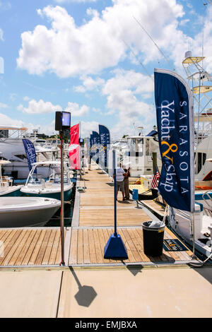 New boats on sale at the Suncoast boat show at the downtown waterfront Marina Jack in Sarasota Florida Stock Photo