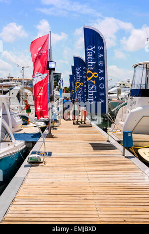 New boats on sale at the Suncoast boat show at the downtown waterfront Marina Jack in Sarasota Florida Stock Photo