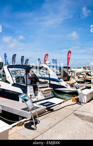 New boats on sale at the Suncoast boat show at the downtown waterfront Marina Jack in Sarasota Florida Stock Photo