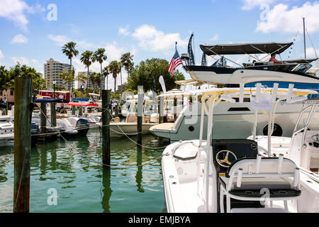 New boats on sale at the Suncoast boat show at the downtown waterfront Marina Jack in Sarasota Florida Stock Photo