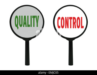 Two magnifiers and written text isolated on white background Stock Photo