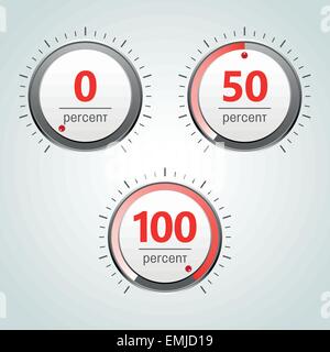 Round Analog Percent Meters Controller Set red and grey Stock Vector