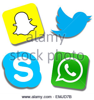 Twitter Whatsapp Snapchat Facebook icon logo app button sign Stock