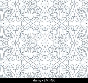 Seamless floral pattern. Composition of stylized flowers, leaves, geometrical shapes Stock Vector