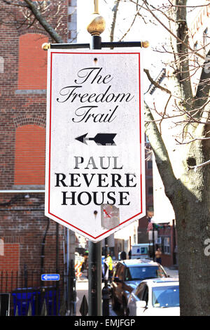 Boston Freedom Trail landmark sign. Paul Revere House. Boston Massachusetts. Stock Photo