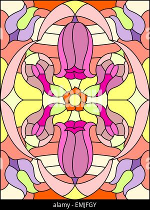 Flowers composition. Floral pattern for stained glass window. Stock Vector