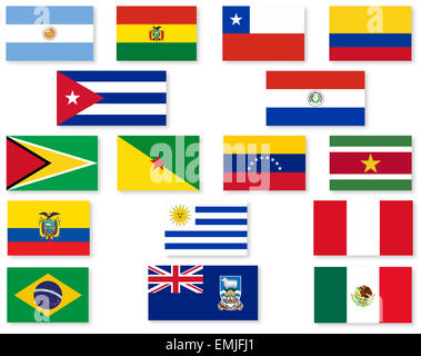 A set of Flags of the countries of South America Stock Photo