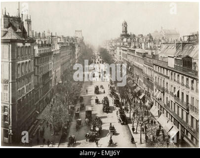 Street Scene, Boulevard des Italiens, Paris, France, Albumen Print, circa 1890 Stock Photo