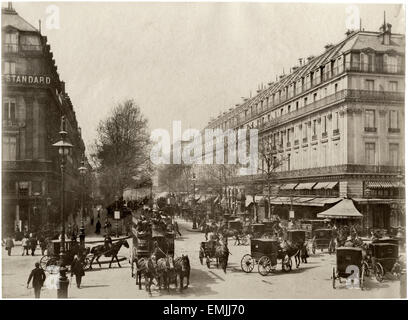 Street Scene, Boulevard des Capucines, Cafe de la Paix, Paris, France, Albumen print, circa 1890 Stock Photo