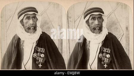 Sheikh el Rachid, Chief of the Escorts and Greatest Bedouin of Palestine, Stereo Card, 1900 Stock Photo