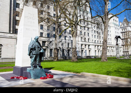 War Memorial dedicated to the soldiers of the Korean War, situated along the Victoria Embankment in London. Stock Photo