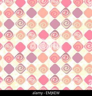 Geometric abstract seamless pattern motif background. Colorful shapes of spirals and rhombuses. Square composition Stock Vector