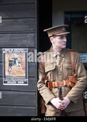 Man dressed as a British soldier from World War one posing during a Great War re-enactment event at Tanfield Railway, Co. Durham Stock Photo
