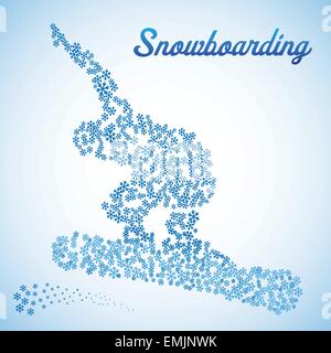 Abstract snowboarder silhouette from snowflackes in jump Stock Vector