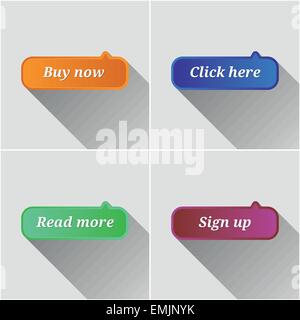 Colorful modern flat web buttons set with long shadow Stock Vector