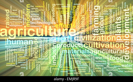 Background text pattern concept wordcloud illustration of agriculture glowing light Stock Photo