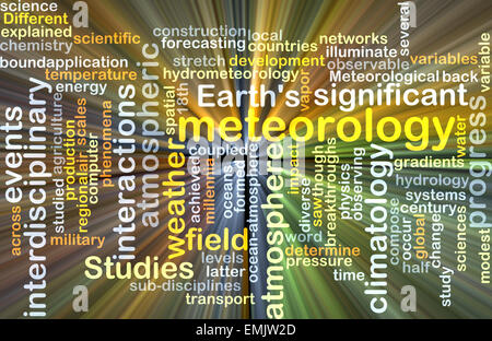Background text pattern concept wordcloud illustration of meteorology science glowing light Stock Photo
