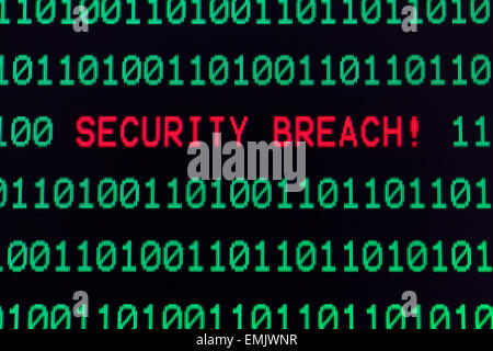 Security breach message on computer screen Stock Photo