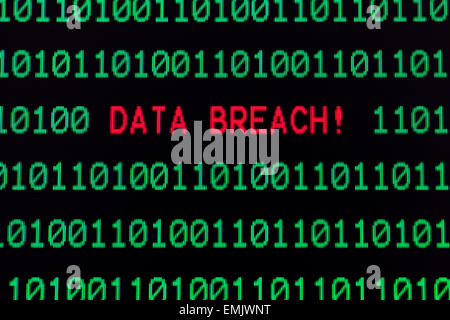 Data breach message on computer screen Stock Photo